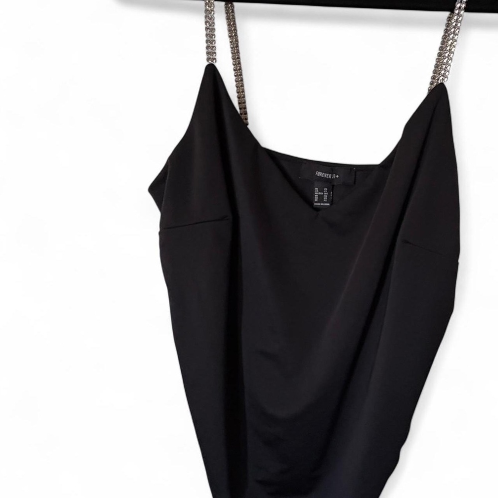 Black Bodysuit with Rhinestone Straps